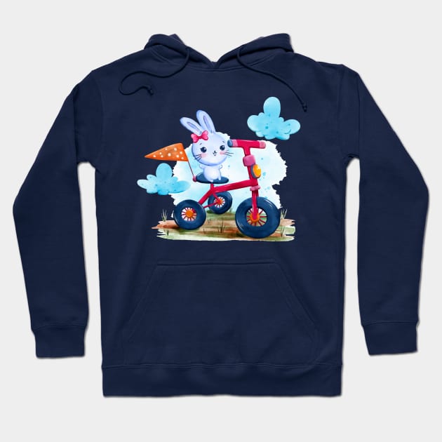 Bunny Tricycle Watercolor Hoodie by Mako Design 